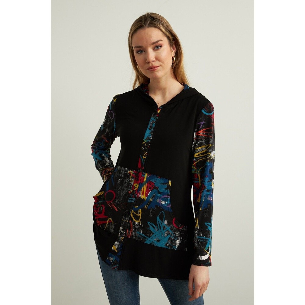 Joseph Ribkoff Geometric/Graffiti Print Hooded Tunic Top (Style 213109)